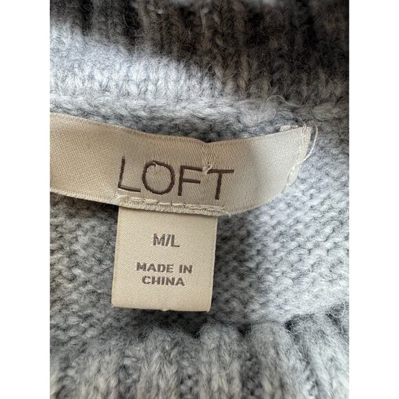 Loft Cowl Neck Poncho Sweater Women’s Wool Blend Gray Hi Low Gray Skinny Stripes - Picture 3 of 9